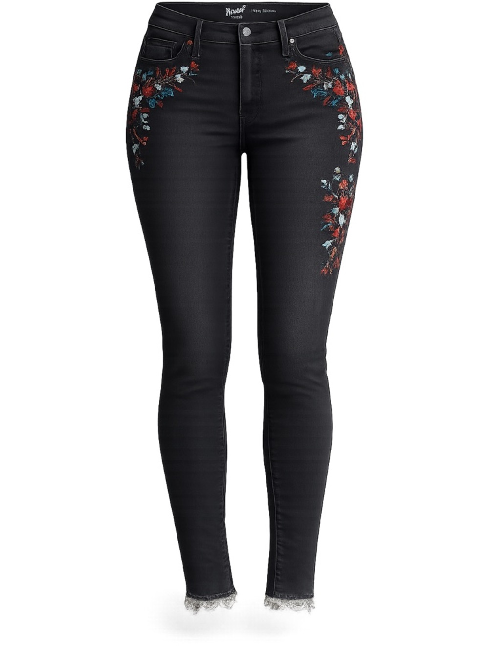 Mossimo black denim curved skinny jeans with embroidery detail